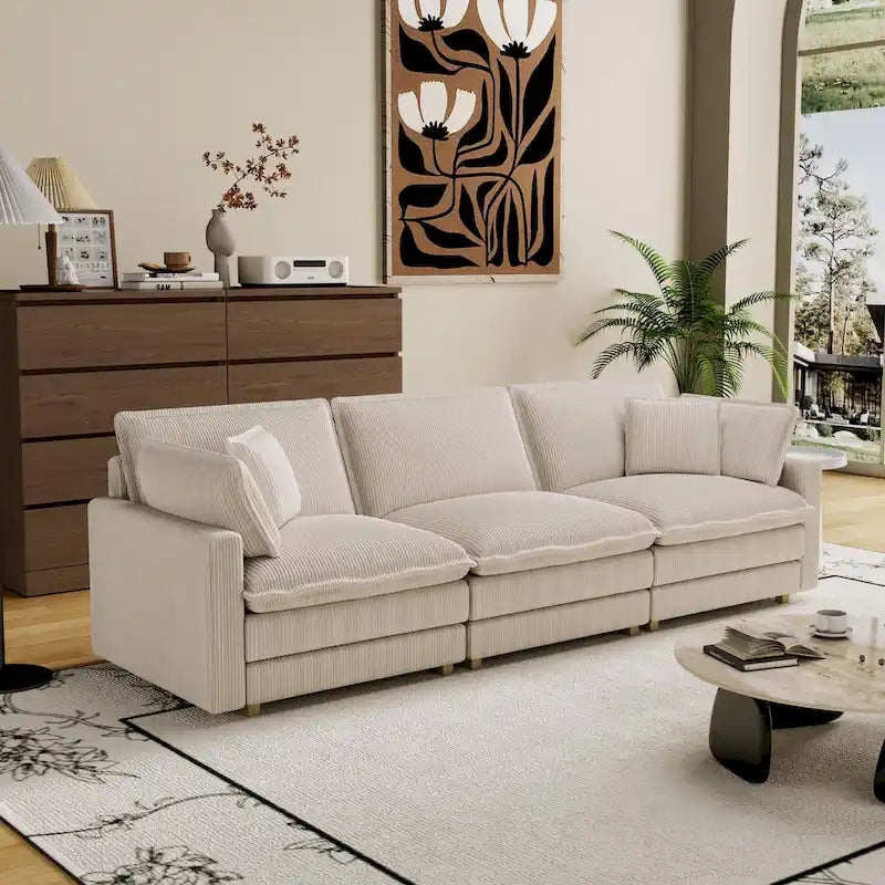 103 Canapé 4 places classique moderne avec assise profonde et 4 coussins