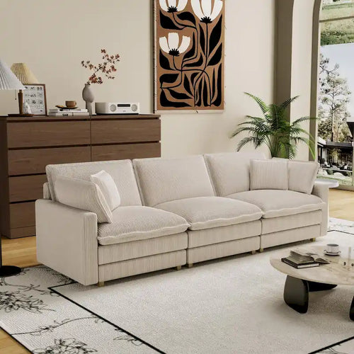 103 Canapé 4 places classique moderne avec assise profonde et 4 coussins