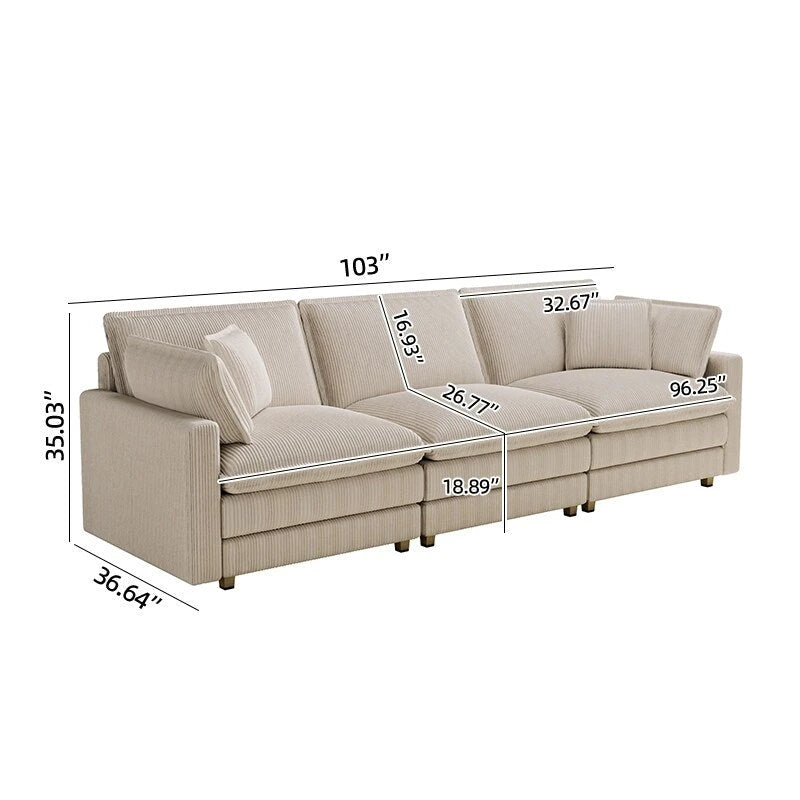 103 Canapé 4 places classique moderne avec assise profonde et 4 coussins