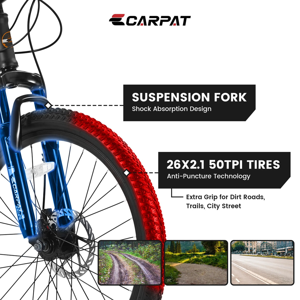 Vélo tout-terrain 26 pouces pour homme, vélo adulte pour homme avec 21 vitesses et freins à disque
