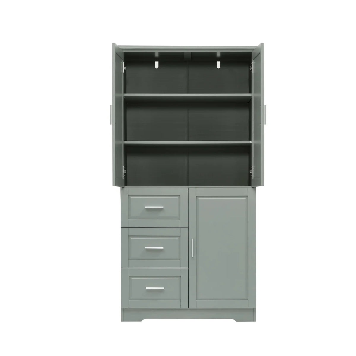Armoire de salle de bain, meuble de rangement de 62,2 de haut avec portes et étagères, armoire à linge sur pied pour salle de bain, cuisine, salon, grise