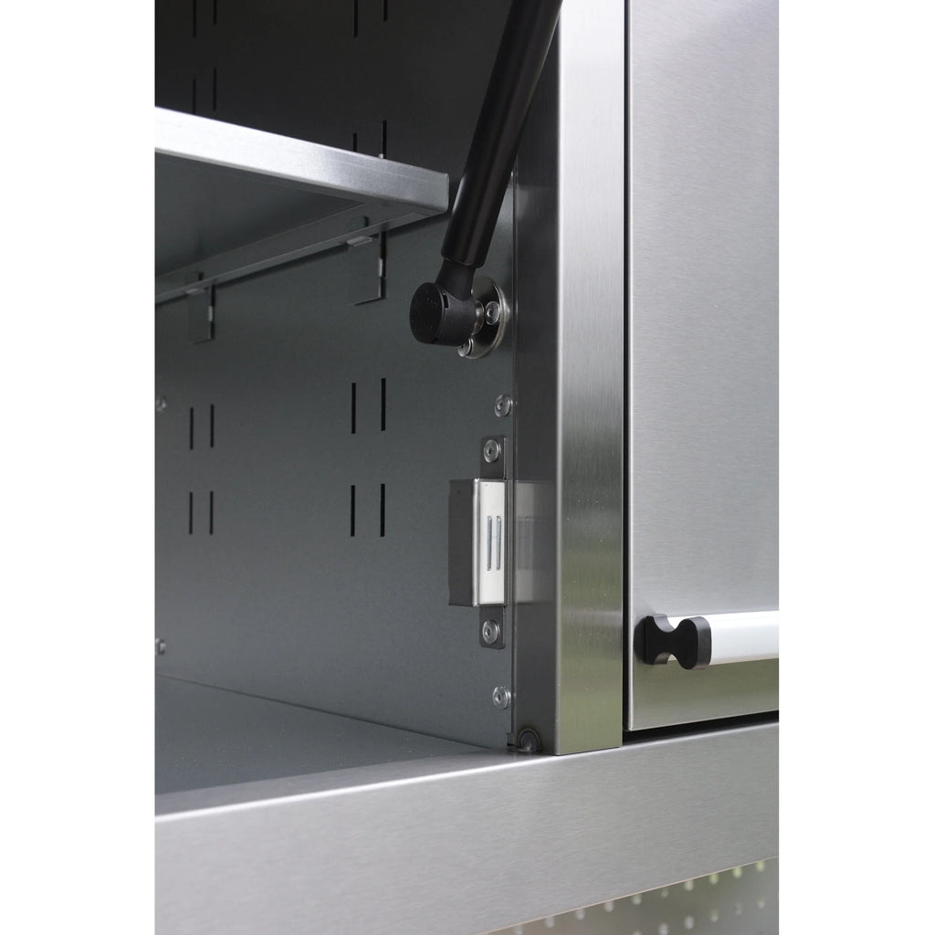 Caisson à outils de 72 pouces avec 11 tiroirs, armoire supérieure avec 3 portes et panneau perforé en acier inoxydable, grand établi mobile verrouillable avec 6 bacs de rangement bleus, boîte à outils pour garage et atelier (1 HTC7214W1 + 1 HTC7218W1)