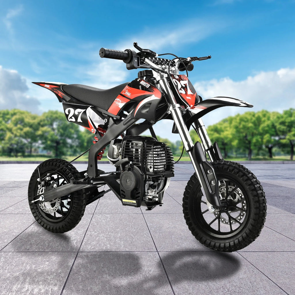 Mini moto tout-terrain à essence 4 temps 40 cc Pocket Pit Bike avec freins pour enfants et adolescents, noire