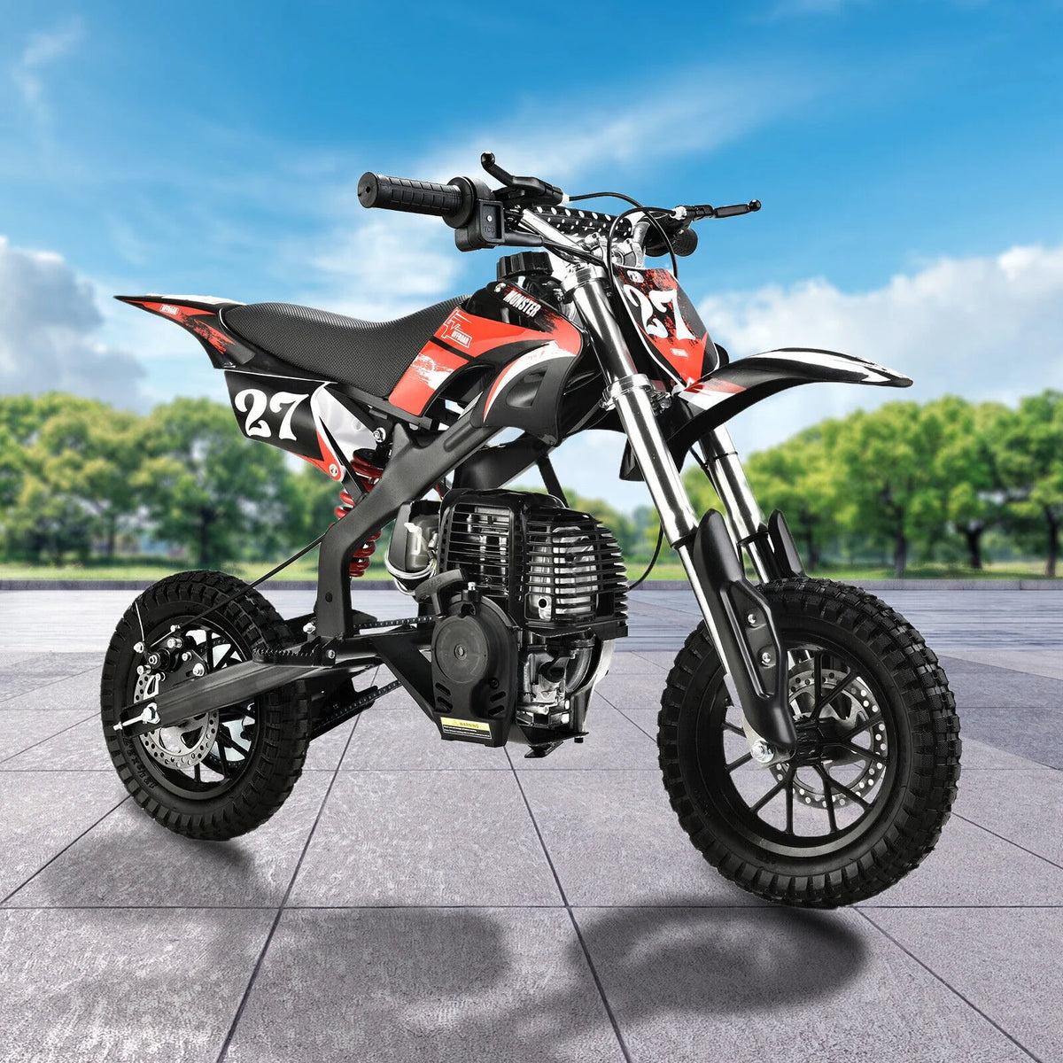 Mini moto tout-terrain à essence 4 temps 40 cc Pocket Pit Bike avec freins pour enfants et adolescents, noire