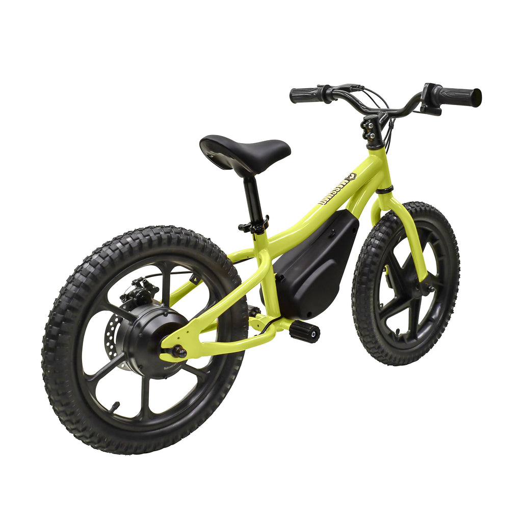 Vélo d’équilibre électrique Massimo E13 24 V | Hauteur de selle : 18 à 22 po, à batterie, pour les enfants de 5 ans et plus (jaune)