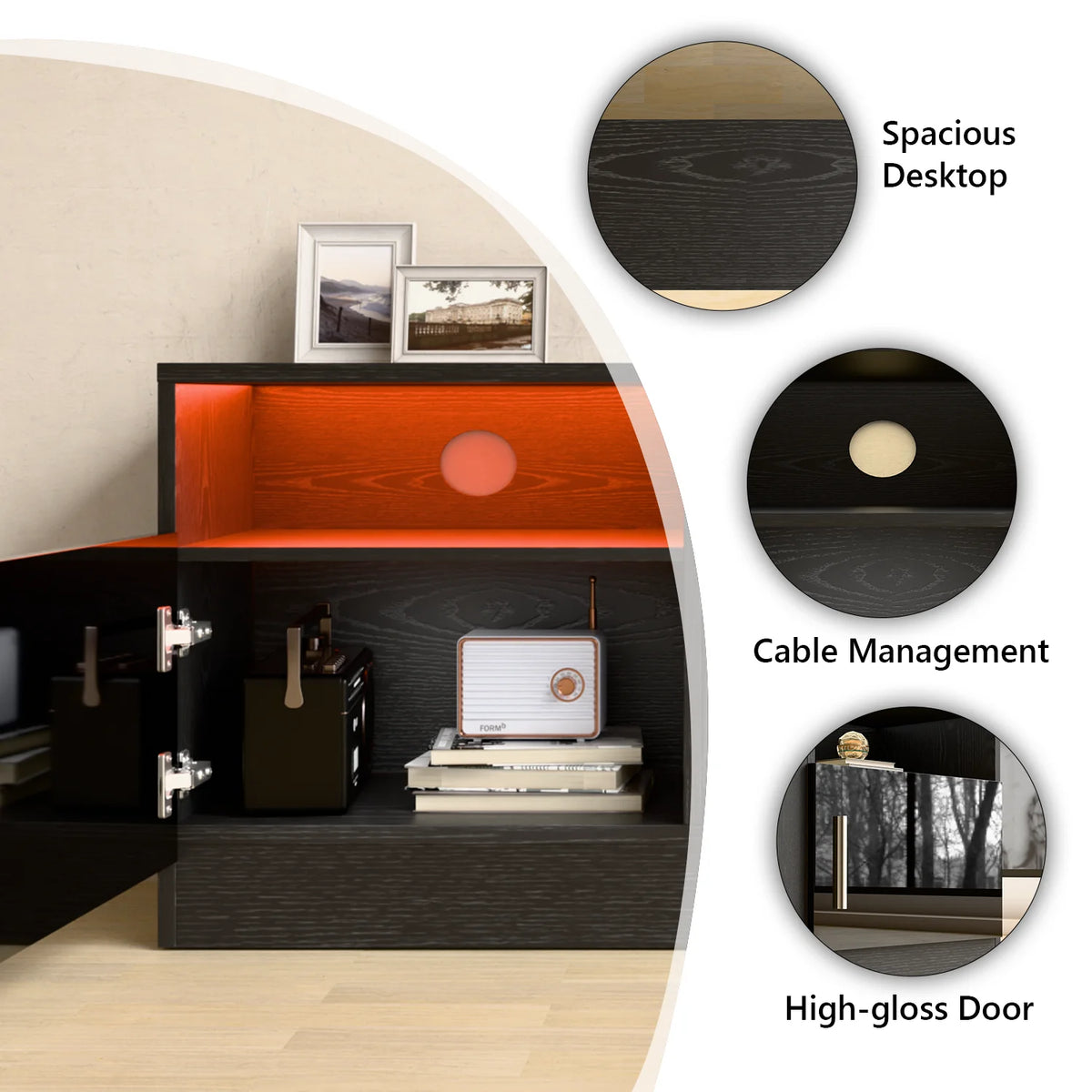 Meuble TV avec cheminée Waleaf avec cheminée électrique de 36 pouces pour téléviseurs jusqu’à 80 pouces, console multimédia moderne en bois avec meuble éclairé, blanc