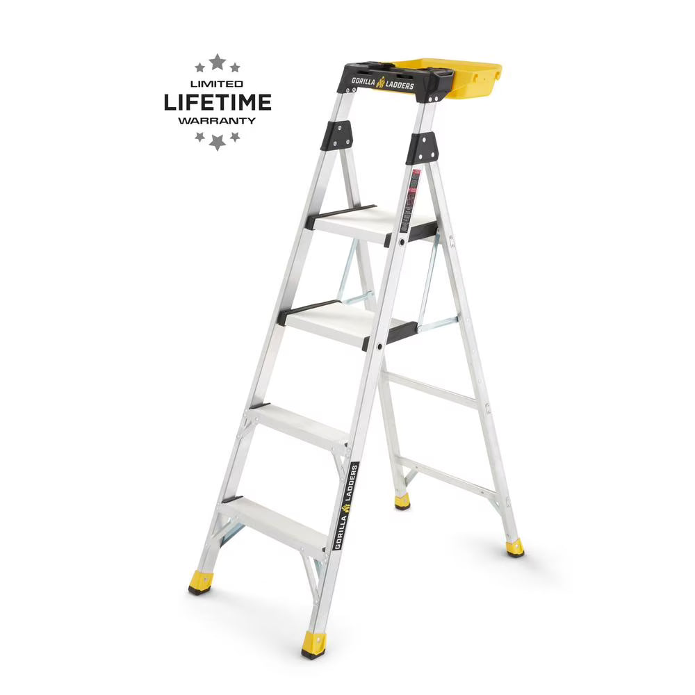 Échelle Gorilla Ladders robuste à double plateforme amovible avec seau de chantier, 5,5 pi, aluminium, multicolore