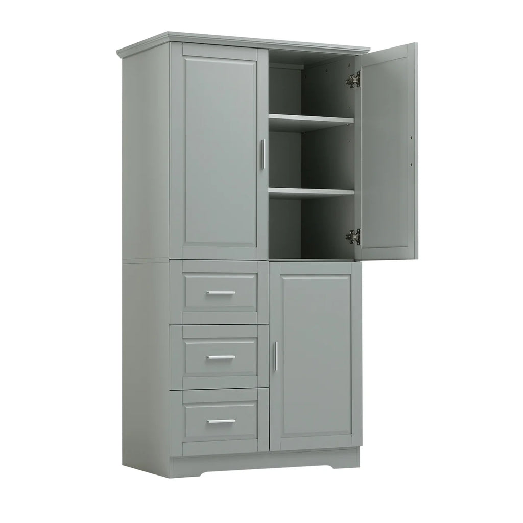 Armoire de salle de bain, meuble de rangement de 62,2 de haut avec portes et étagères, armoire à linge sur pied pour salle de bain, cuisine, salon, grise