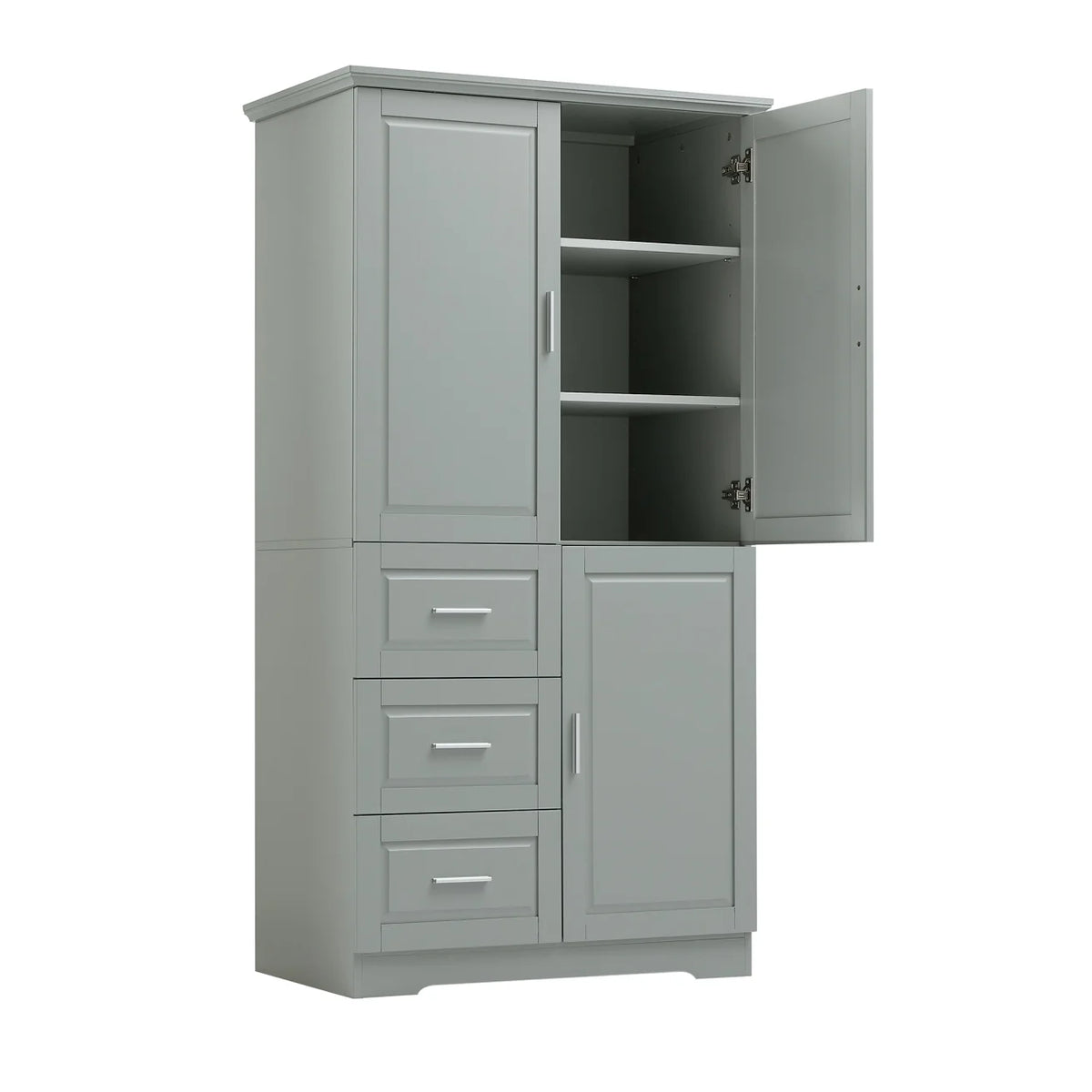 Armoire de salle de bain, meuble de rangement de 62,2 de haut avec portes et étagères, armoire à linge sur pied pour salle de bain, cuisine, salon, grise