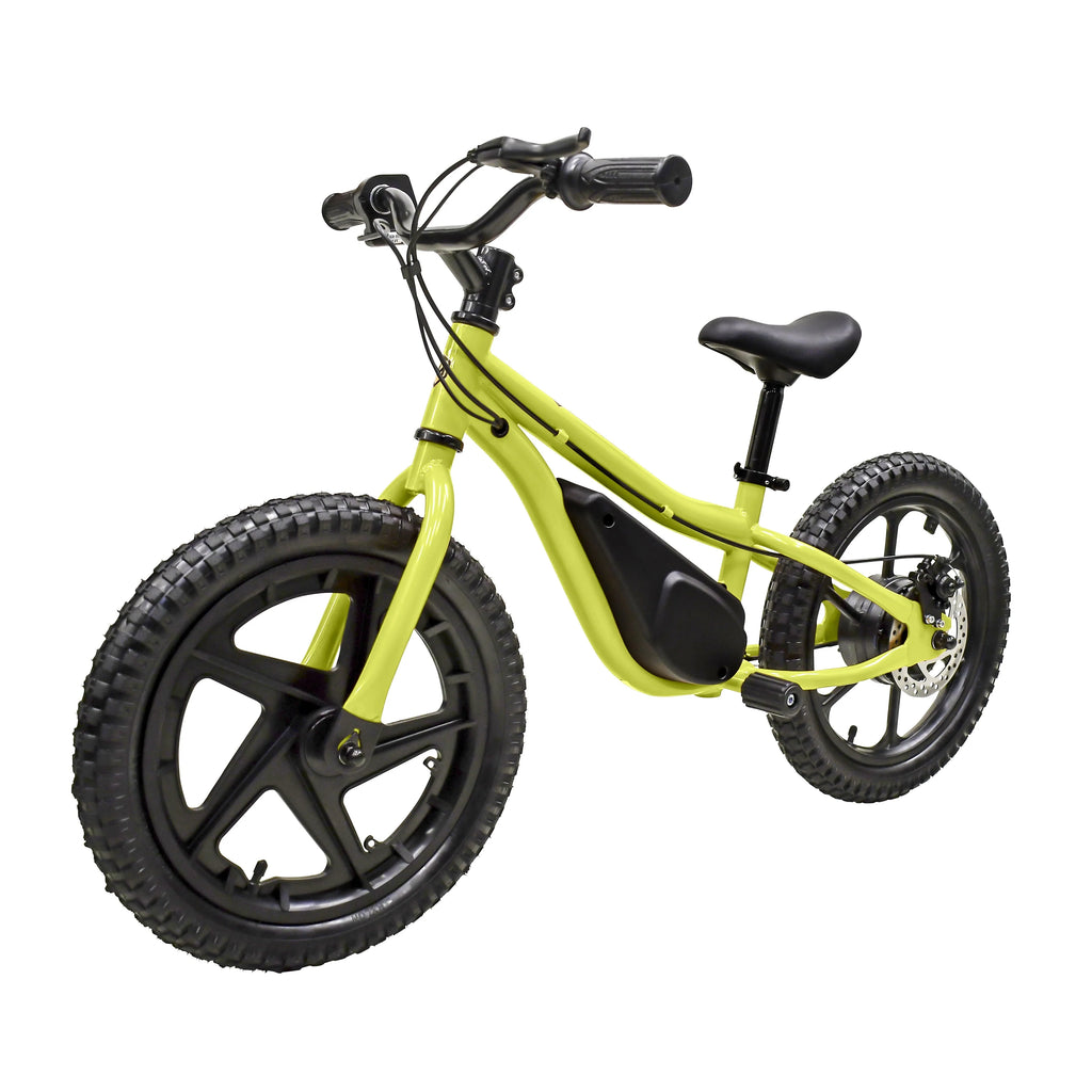 Vélo d’équilibre électrique Massimo E13 24 V | Hauteur de selle : 18 à 22 po, à batterie, pour les enfants de 5 ans et plus (jaune)