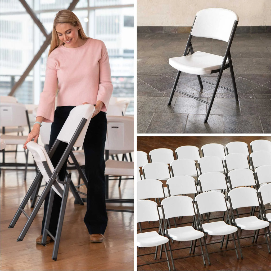 Lifetime (4) tables rectangulaires empilables de 8 pieds et (32) chaises, ensemble intérieur/extérieur de qualité commerciale, granit blanc (80410)