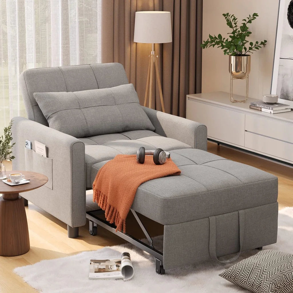 Fauteuil convertible avec couchage, canapé-lit convertible 3-en-1 Aiho avec fauteuil inclinable et couchage gigogne - Gris foncé