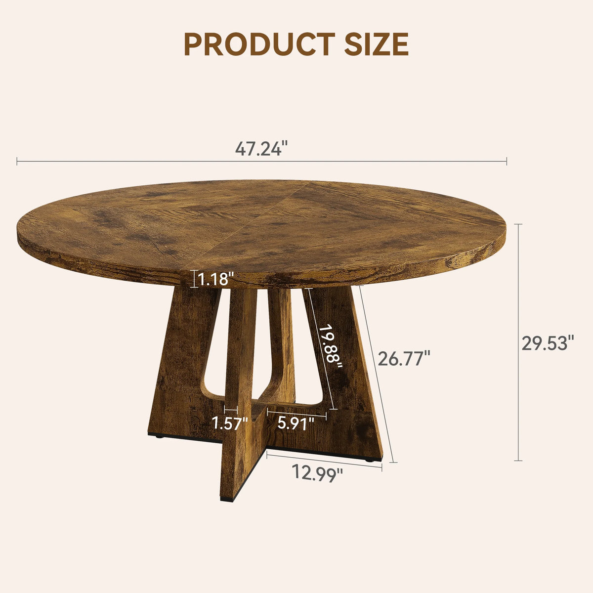 Ensemble de grande table à manger ronde de 47 po pour 4 à 6 personnes, table à manger en bois de style milieu du siècle avec plateau large et piètement en X, table de salle à manger pour la maison, la salle à manger ou le salon (chaises non incluses)