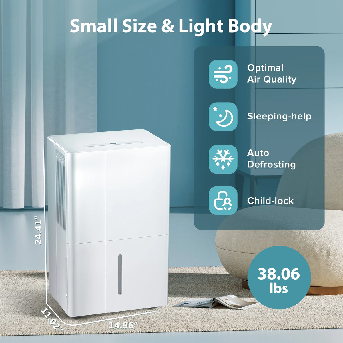 Déshumidificateur KISSAIR de 15 pintes, couverture maximale de 3 000 pi², 3 modes de fonctionnement, minuterie de 24 h, sous-sol/salle de bain/lancerie
