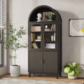 VEANERWOOD 71 Armoire haute cintrée, meuble de rangement de cuisine en bois cannelé avec 4 portes et 6 étagères pour salle à manger et salon