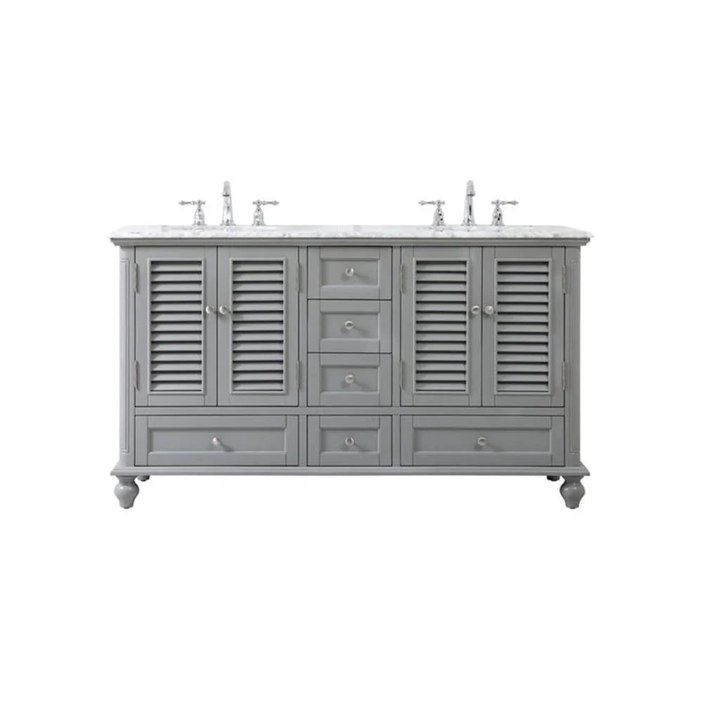 Meuble-lavabo double élégant de 60 pouces pour salle de bain, blanc antique