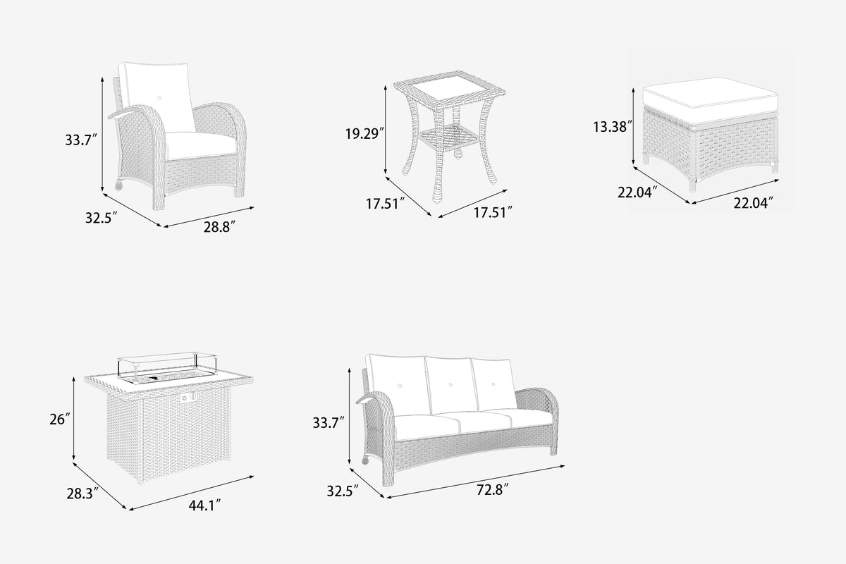 Ensemble de mobilier de patio LayinSun 7 pièces avec table brasero, fauteuils pivotants à bascule en rotin tressé
