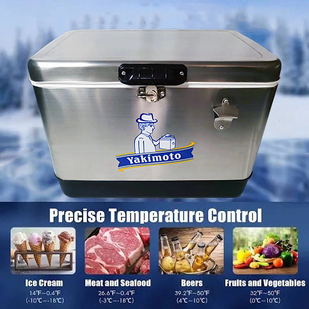 Glacière en acier inoxydable Yakimoto de 54 pintes – Glacière conservant la glace pendant 4 jours, avec décapsuleur intégré et fermoirs robustes en acier pour le camping, la pêche, la navigation et les fêtes entre amis