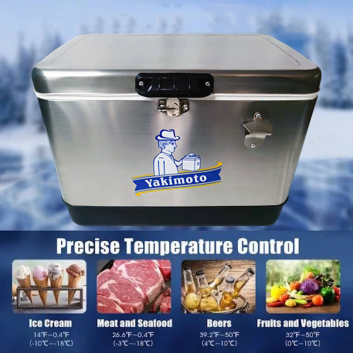 Glacière en acier inoxydable Yakimoto de 54 pintes – Glacière conservant la glace pendant 4 jours, avec décapsuleur intégré et fermoirs robustes en acier pour le camping, la pêche, la navigation et les fêtes entre amis