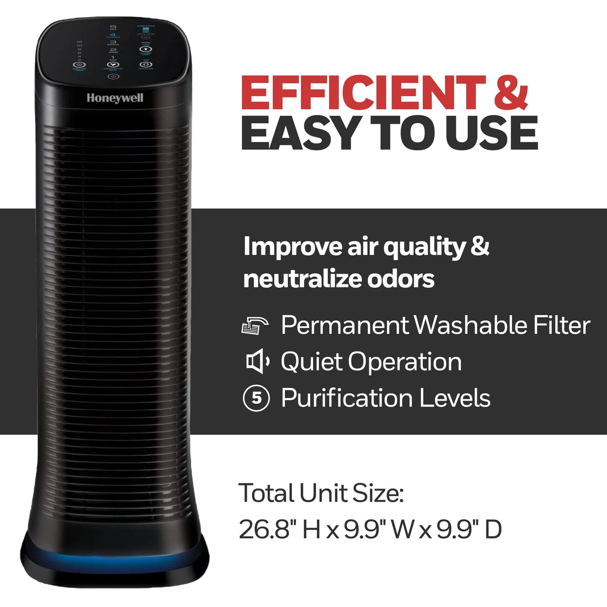 Purificateur d’air Honeywell Air Genius 5 avec filtre lavable, pour grandes pièces de 250 pi², noir, HFD320