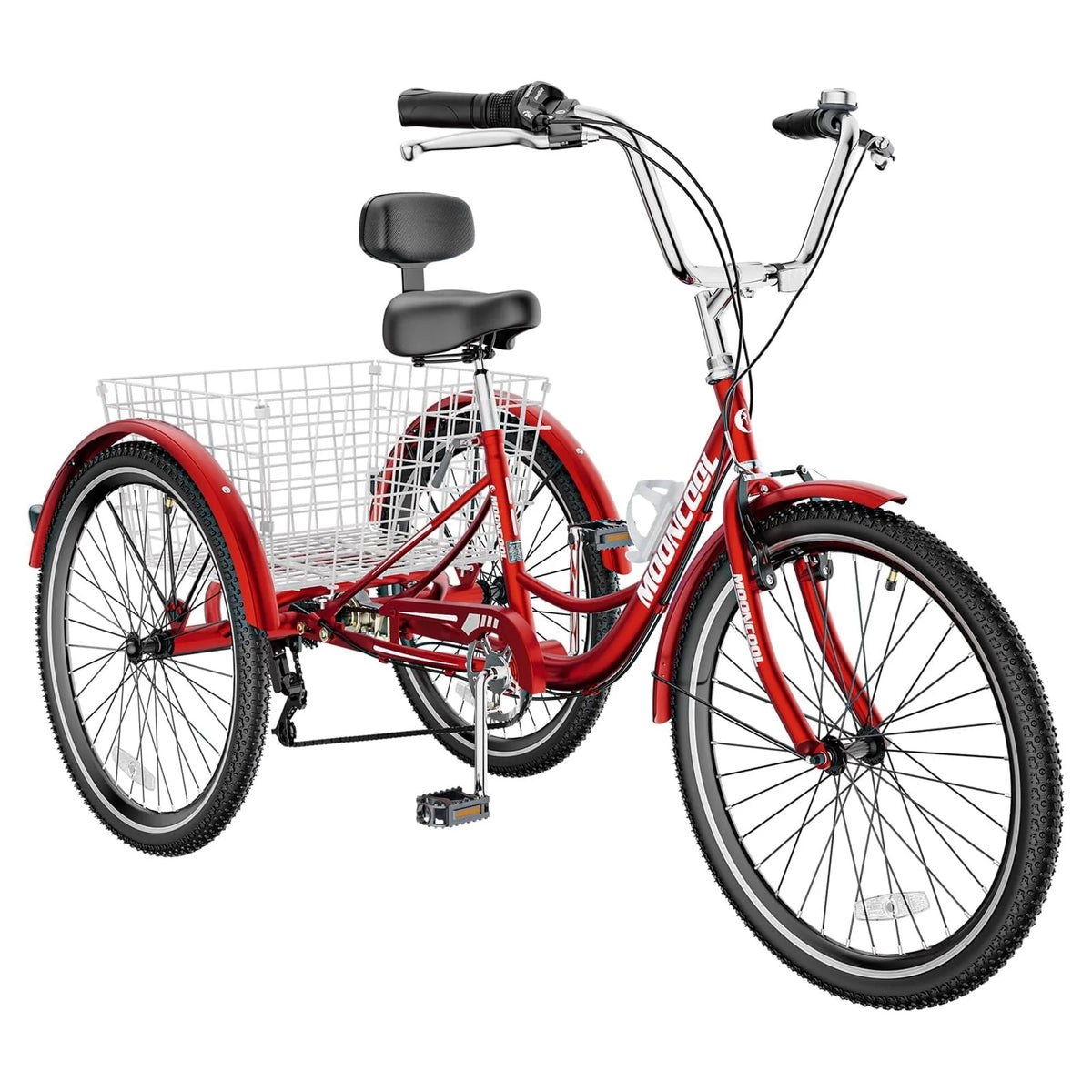 MOPHOTO 24 Tricycle pour adulte, Vélo à 3 roues 7 vitesses avec panier pour les courses, l'exercice, Tricycle avec selle réglable pour hommes, femmes et seniors