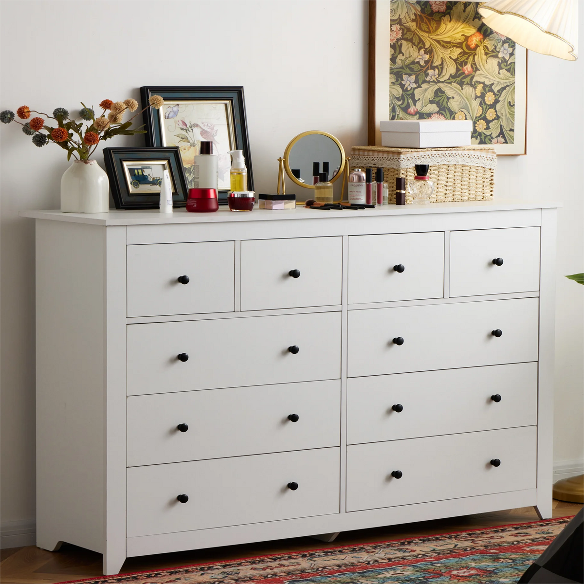 EnHomee Commode blanche pour chambre avec 10 tiroirs, commode moderne en bois, large chiffonnier pour adultes