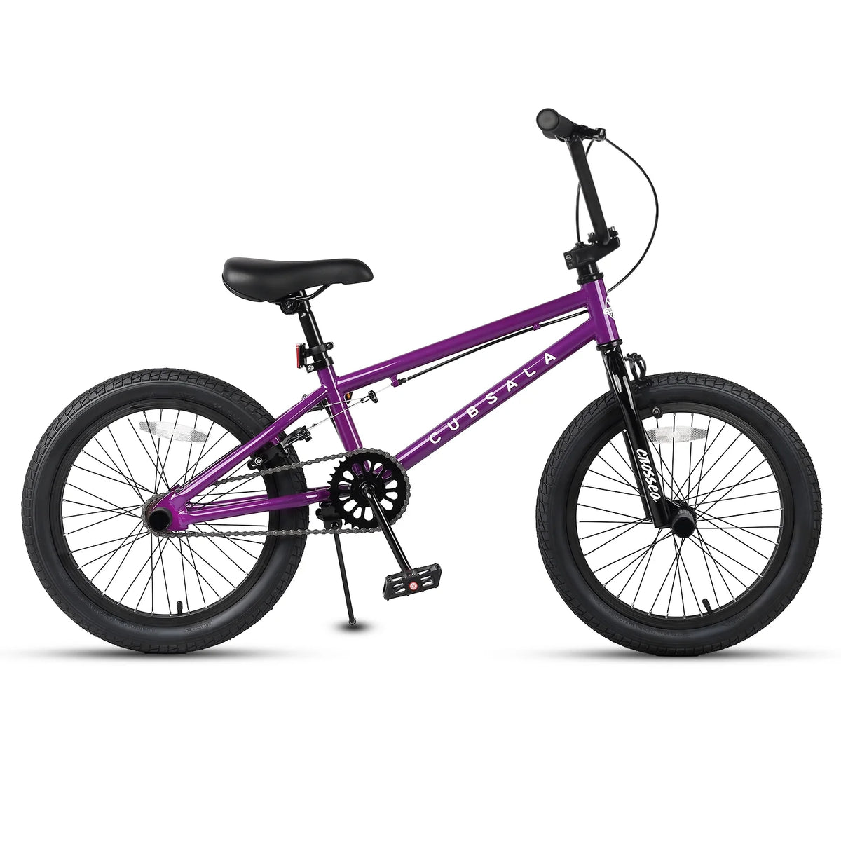 cubsala 20 Vélo BMX Freestyle pour enfants de 6 à 14 ans, garçons et filles, avec 4 cales, noir avec pneus rouges