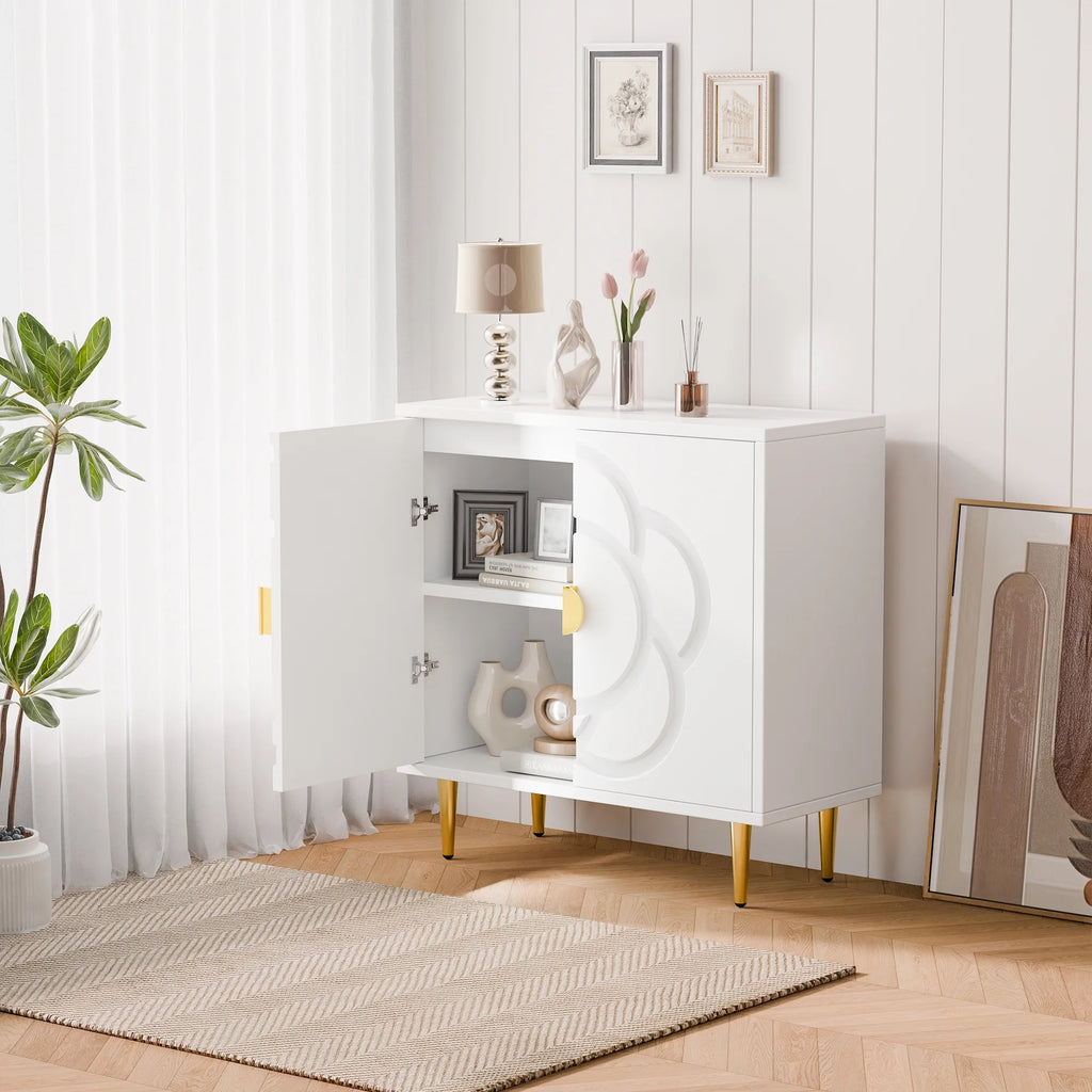 Buffet moderne Tolead avec panneau à motif floral, 6 étagères, blanc