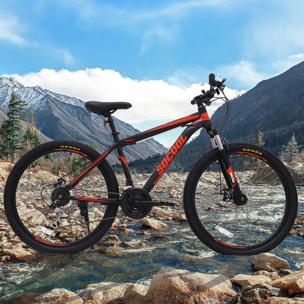 Vélo tout-terrain Feildoo pour adulte, roues de 26 pouces, 21 vitesses, cadre en acier, double frein à disque, vélo de ville et de route, noir et rouge