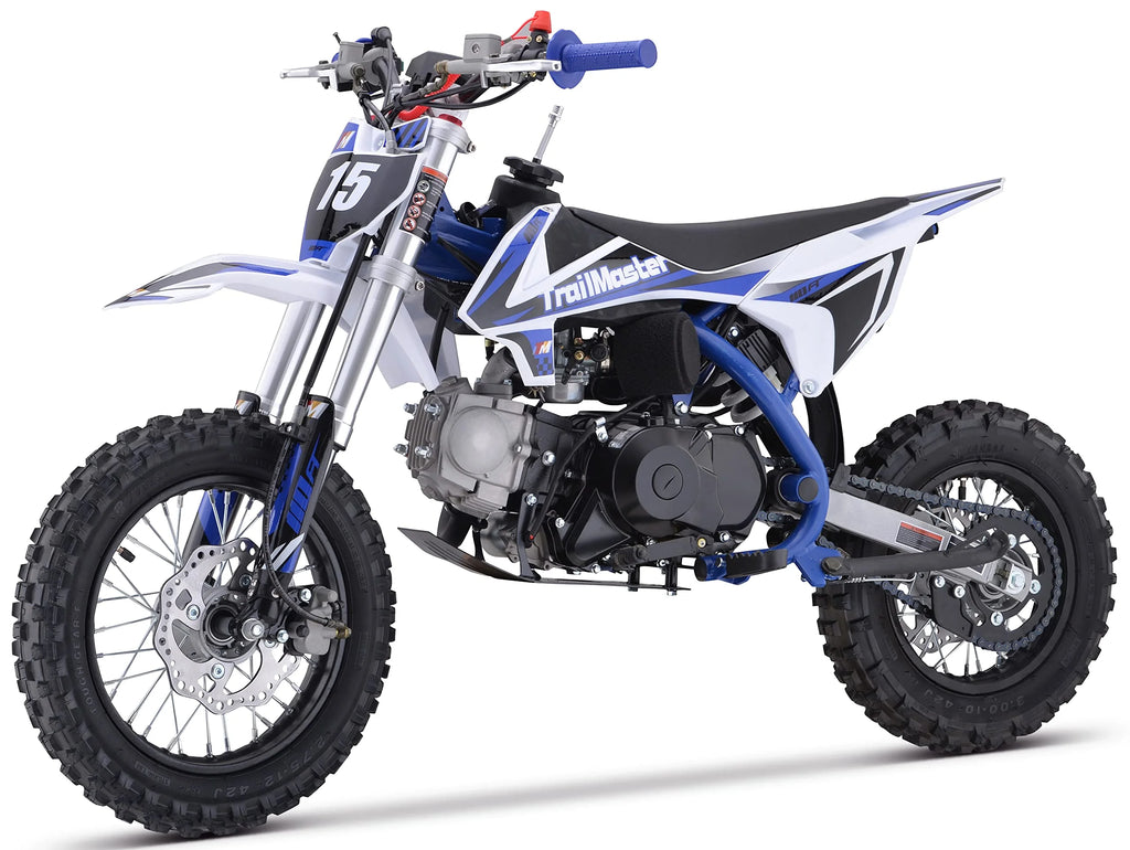 Moto tout-terrain Trailmaster TM15 110 cc semi-automatique à 4 vitesses, hauteur de selle de 24,21 pouces, freins à disque, cadre à double triangulation (rouge)