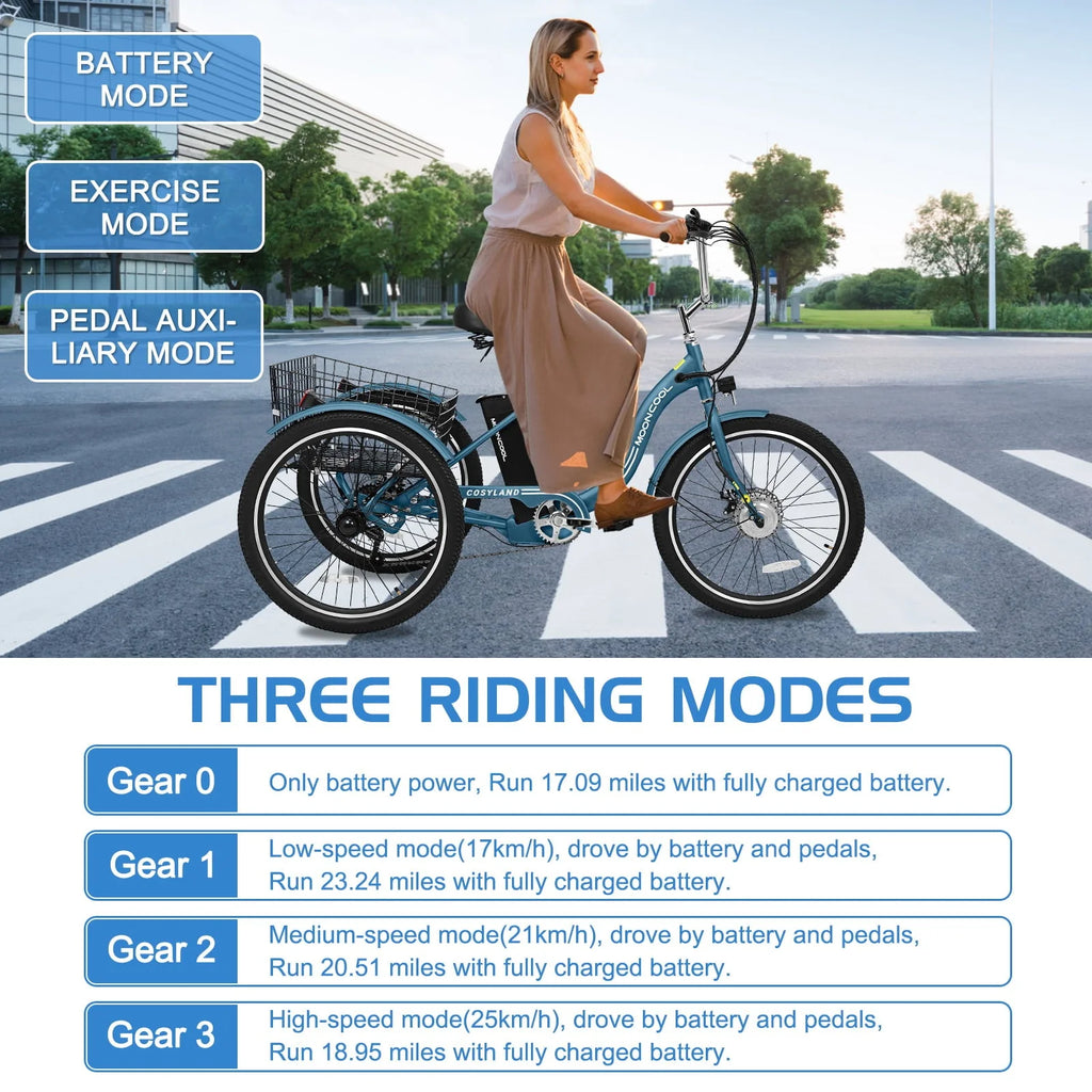 Tricycle électrique Lilypelle, vélo motorisé à 3 roues avec moteur de 350 W, batterie au lithium 36 V 10,4 Ah, certifié UL, triporteur électrique 24 pour adultes, vélo électrique à trois roues