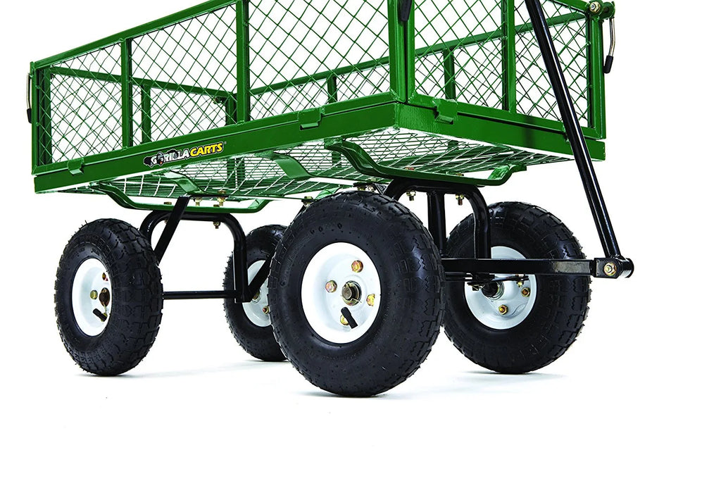 Chariot de jardin en maille d'acier Gorilla Carts GOR400 de 400 lb avec 10 pneus