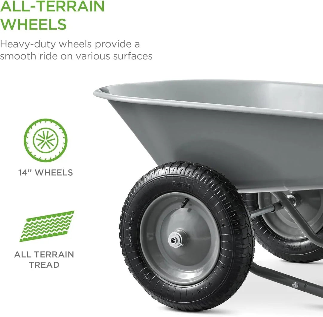 ZZJP Brouette de jardin utilitaire à deux roues pour la maison, avec béquille intégrée, pour pelouse, jardinage et construction - Grise