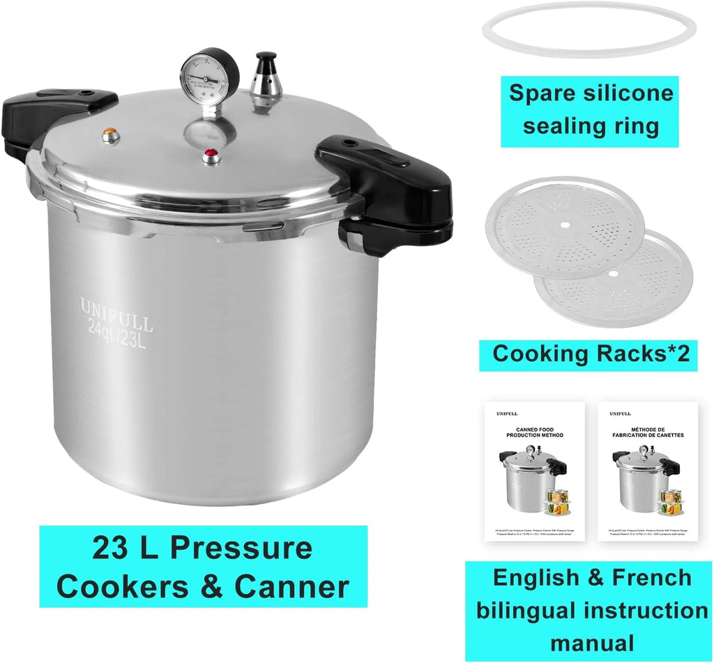 Marmite électrique UNIFULL de 24 pintes/23 litres, autocuiseur avec manomètre, soupape de décompression à 15 PSI et joint d’étanchéité