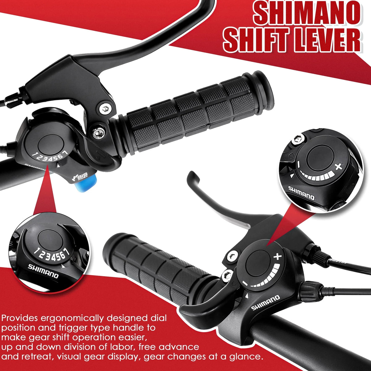 Vélo tout-terrain pour jeunes/adultes, cadre en acier inoxydable et acier, 21 vitesses Shimano, vélo VTT, roues de 26 pouces - Noir & Rouge