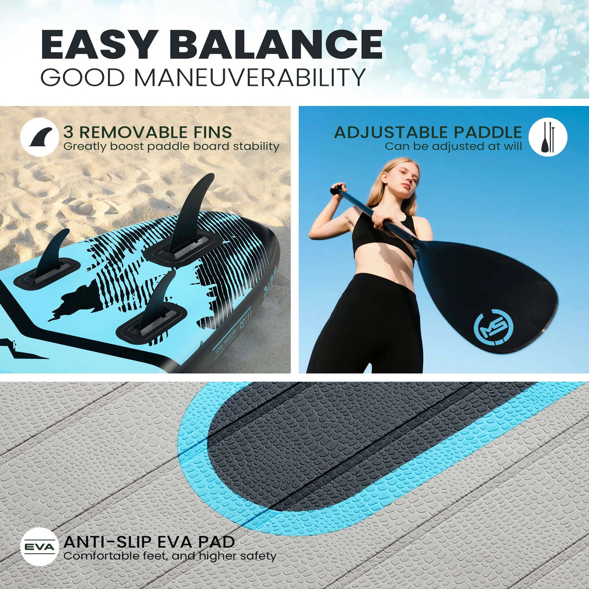 MSEASFREE Planche de Stand Up Paddle gonflable 11,5 ft Polyvalente Planche de pêche Stand up Paddle avec accessoires SUP complets