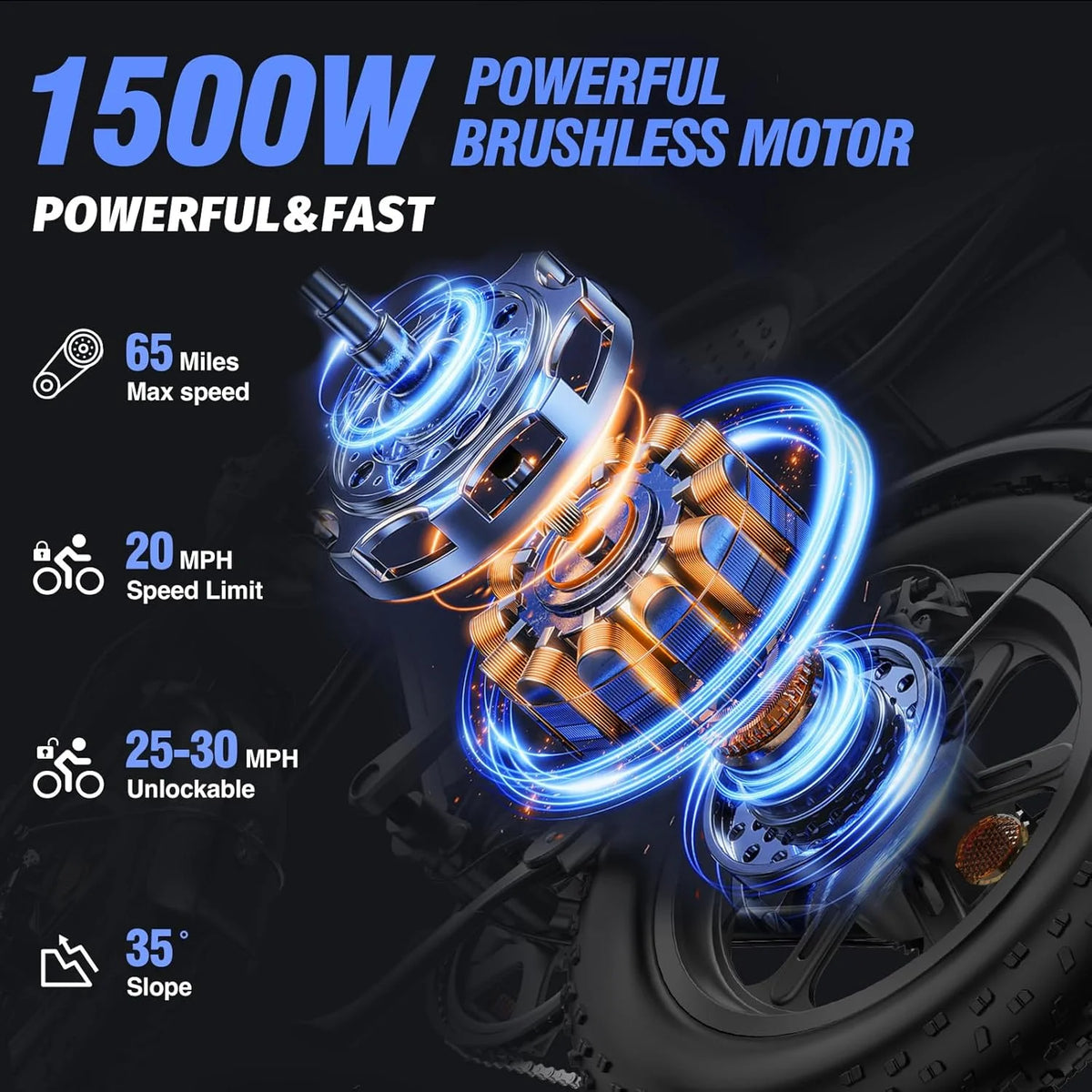Vélo électrique Ridstar pour adultes, 1200 W, 32 mi/h, moto tout-terrain électrique 48 V 20 Ah, vélo de montagne à pneus larges de 20 pouces et 7 vitesses, UL2849