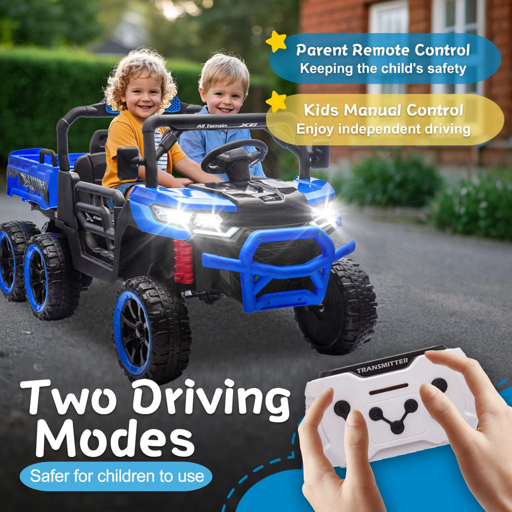Xuanlur Voiture électrique pour enfants 24V 2 places, UTV avec moteur 2x200W, Jouet électrique 24 volts avec benne/pelle, Voiture électrique pour enfants avec pneus résistants, lumière LED, musique, télécommande, noire