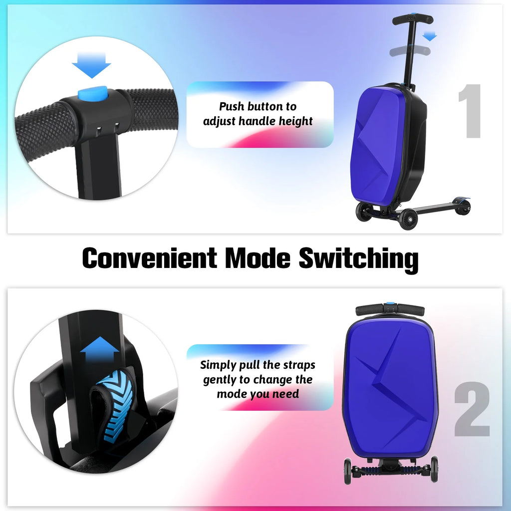 Valise à roulettes Advwin pour enfants et adultes, valise rigide sur laquelle les enfants de 4 à 15 ans peuvent rouler, bagage cabine multifonction léger et pliable avec roulettes, pour enfants et adolescents, rose