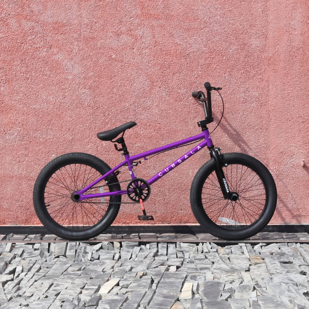cubsala 20 Vélo BMX Freestyle pour enfants de 6 à 14 ans, garçons et filles, avec 4 cales, noir avec pneus rouges