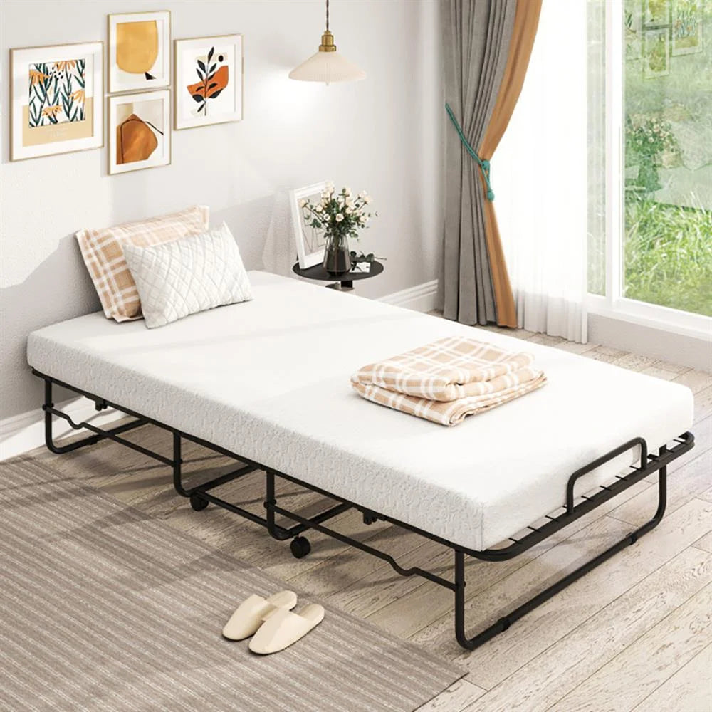 Lit pliant 1 place Kepooman avec matelas en mousse à mémoire de forme et cadre en métal robuste
