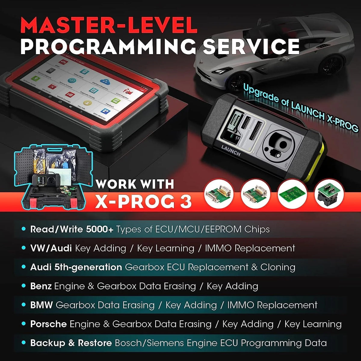 Outil de diagnostic automobile LAUNCH X431 IMMO Elite avec programmation de clés, programmateur de clés X-PROG3, clonage/synchronisation d’ECU, CANFD & DoIP, plus de 39 services, 2 ans de mises à jour gratuites