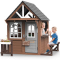 COCLUB Maison de jeu d’extérieur, Maison de jeu en bois pour enfants et tout-petits, Grande maison de jeu avec banc/Clôture/Cuisine/Plaque nominative/Téléphone factice, Jouet d’extérieur cadeau pour filles et garçons à partir de 3 ans, (62,99 l × 67,32 L)
