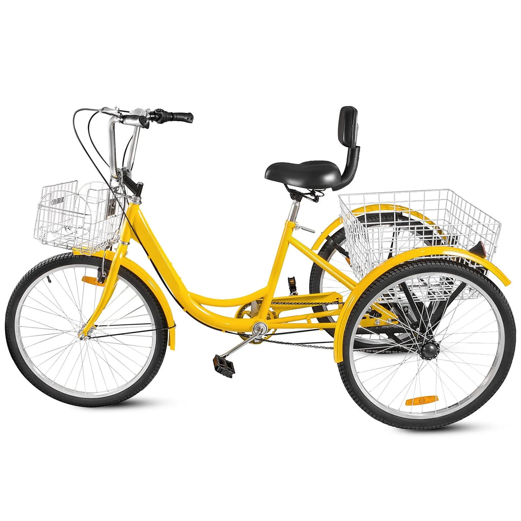 VEVOR Tricycle pour adulte 24 pouces Vélo à trois roues Vélo de balade 7 vitesses ,Tricycle avec siège réglable avec sonnette, système de freinage et panier Vélo de balade taille pour les courses