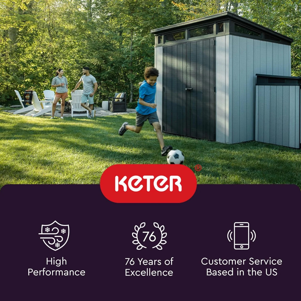 Keter Premier Abri de rangement vertical haut et robuste en résine pour l'extérieur, avec plancher et portes doubles verrouillables, Gris