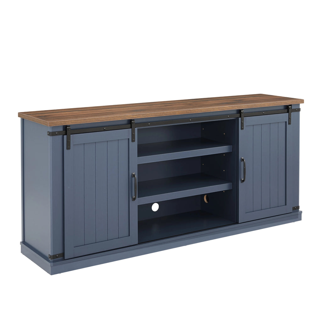 Meuble TV rustique FESTIVO pour téléviseur 75 pouces, centre de divertissement, meuble TV avec porte de grange coulissante, console TV de 68 pouces, meuble multimédia de salon avec étagère réglable - Blanc cassé