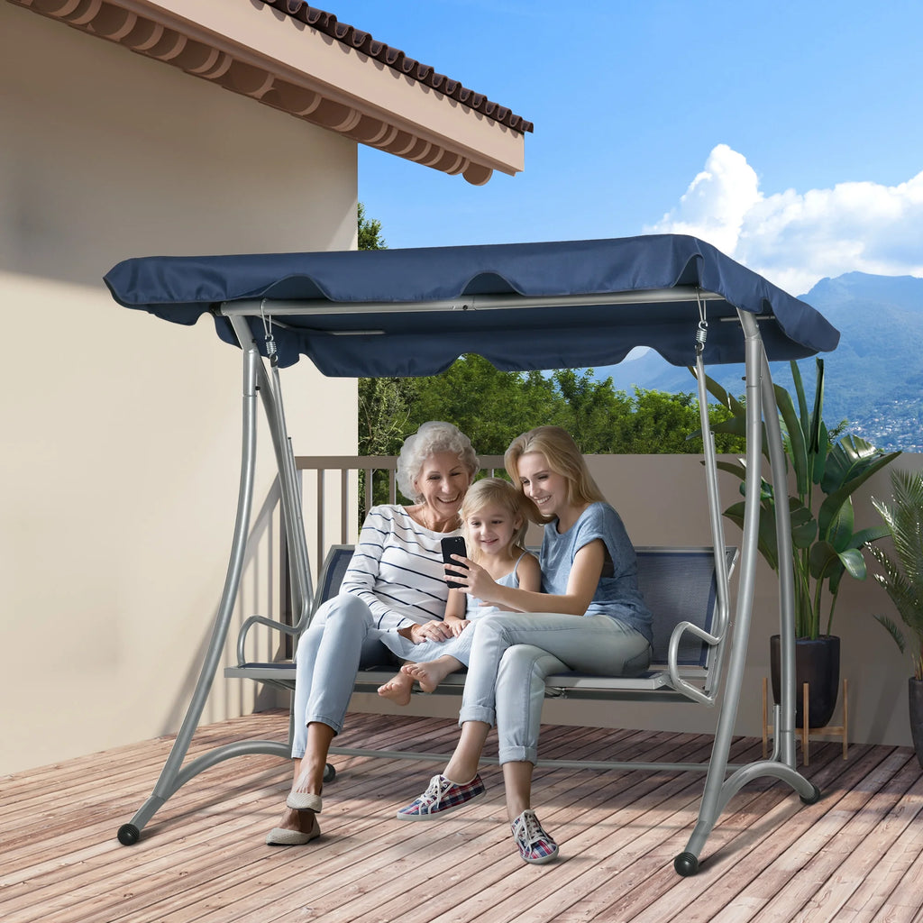 Balancelle de jardin Outsunny pour 3 personnes, balancelle de terrasse avec support et auvent réglable, banc-balancelle d'extérieur robuste pour adultes, noir