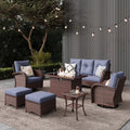 Ensemble de mobilier de patio LayinSun 7 pièces avec table brasero, fauteuils pivotants à bascule en rotin tressé