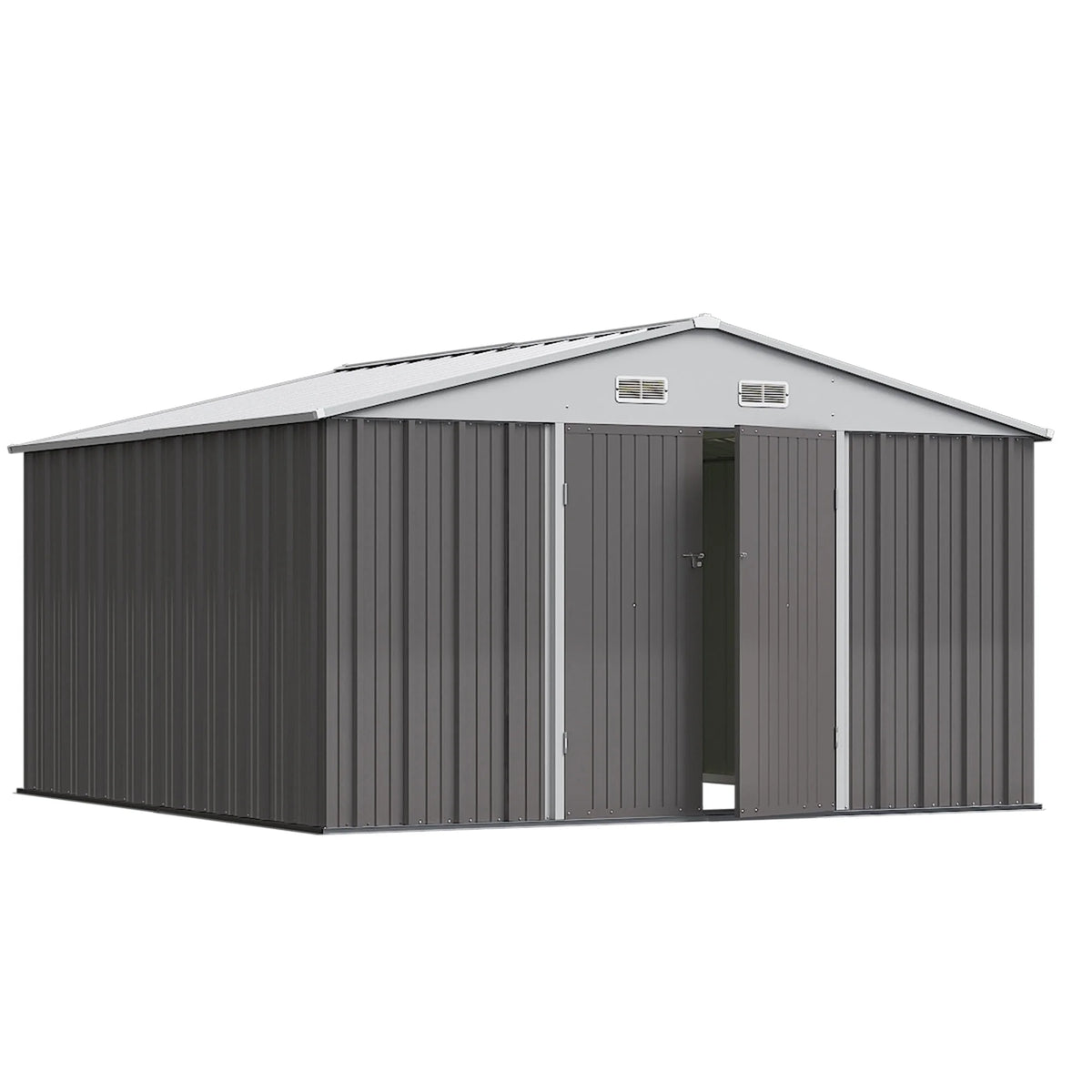 Abri de rangement en métal Devoko 10 x 8 pi, abri de jardin verrouillable en acier pour patio, cour arrière et outils de plein air, marron