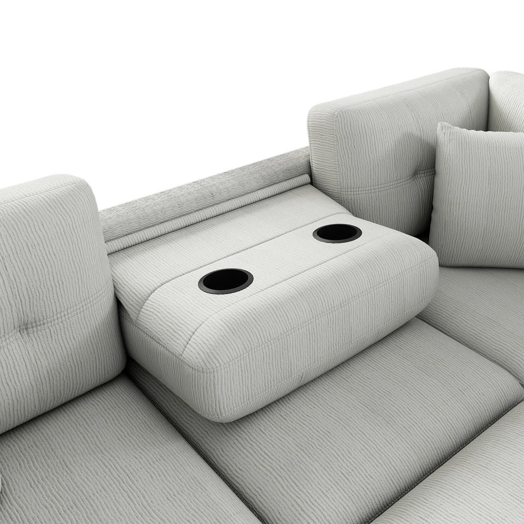 Canapé-lit modulable 87 avec lit gigogne, canapé convertible en L avec pouf, ports USB et deux porte-gobelets pour salon, appartement, chambre, gris